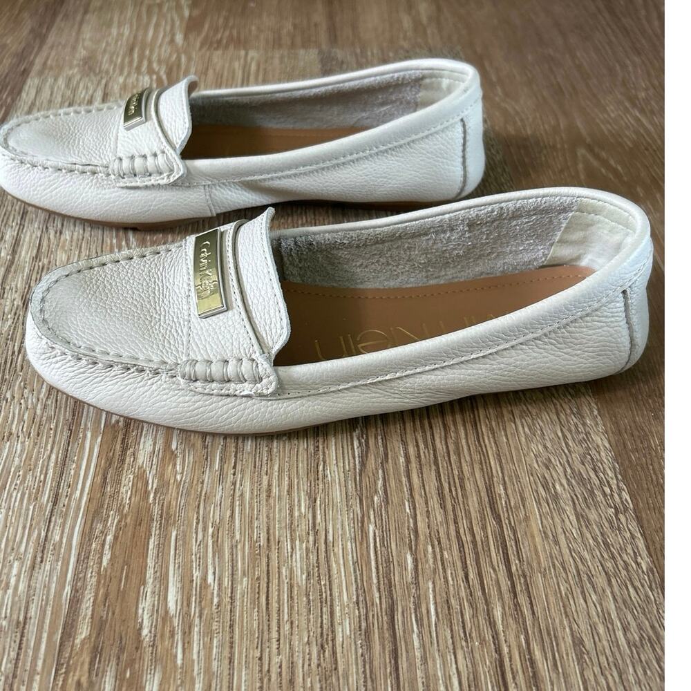 Calvin Klein Leta Cream Leather Loafers Flats Minimalist Preppy Quiet Luxury 8 - Picture 6 of 13